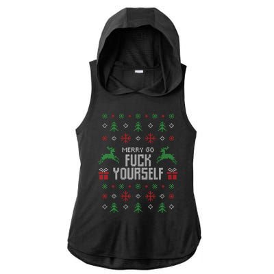 Merry Go Fuck Yourself I Funny Ugly Christmas Christmas Ladies PosiCharge Tri-Blend Wicking Draft Hoodie Tank