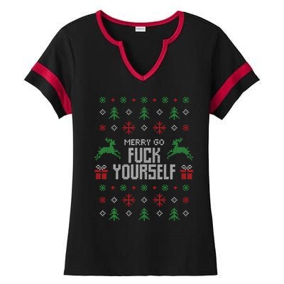 Merry Go Fuck Yourself I Funny Ugly Christmas Christmas Ladies Halftime Notch Neck Tee