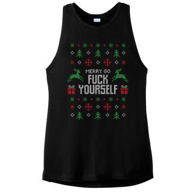 Merry Go Fuck Yourself I Funny Ugly Christmas Christmas Ladies PosiCharge Tri-Blend Wicking Tank