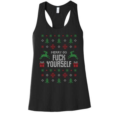 Merry Go Fuck Yourself I Funny Ugly Christmas Christmas Women's Racerback Tank