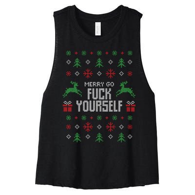 Merry Go Fuck Yourself I Funny Ugly Christmas Christmas Women's Racerback Cropped Tank