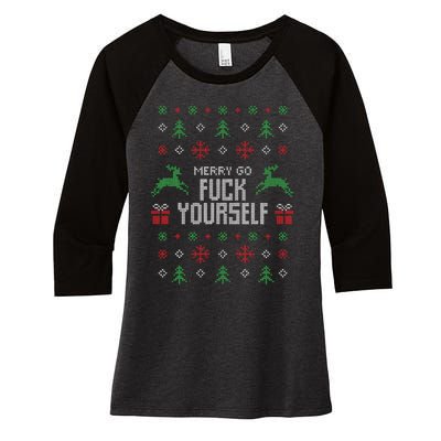 Merry Go Fuck Yourself I Funny Ugly Christmas Christmas Women's Tri-Blend 3/4-Sleeve Raglan Shirt