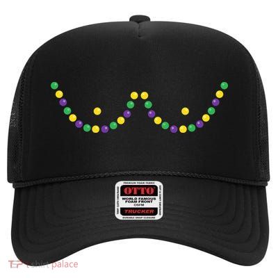 Mardi Gras Funny Beads Boobs Outline Gift High Crown Mesh Back Trucker Hat