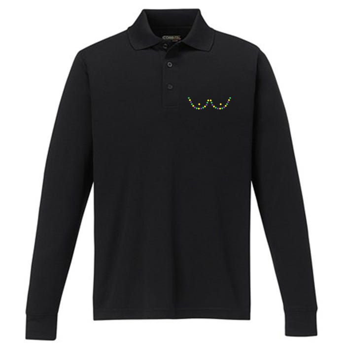 Mardi Gras Funny Beads Boobs Outline Gift Performance Long Sleeve Polo