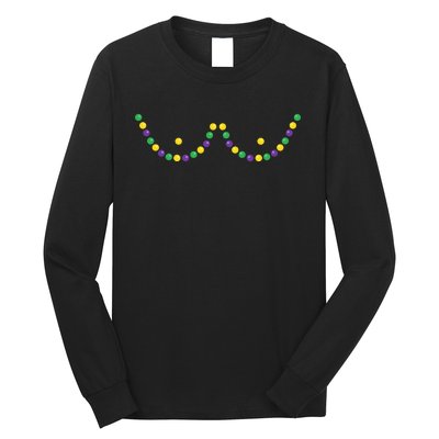 Mardi Gras Funny Beads Boobs Outline Gift Long Sleeve Shirt