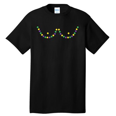 Mardi Gras Funny Beads Boobs Outline Gift Tall T-Shirt