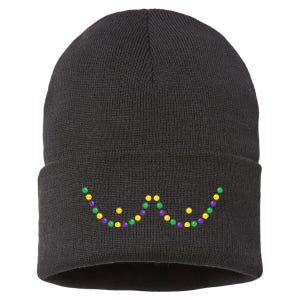 Mardi Gras Funny Beads Boobs Outline Gift Sustainable Knit Beanie