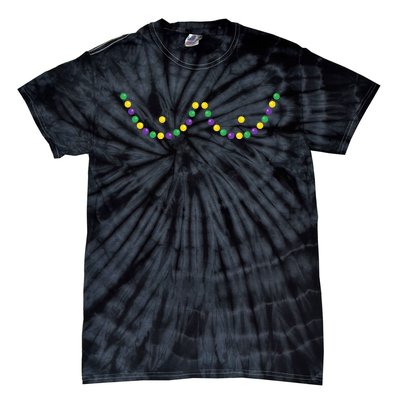 Mardi Gras Funny Beads Boobs Outline Gift Tie-Dye T-Shirt