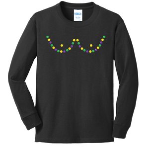 Mardi Gras Funny Beads Boobs Outline Gift Kids Long Sleeve Shirt