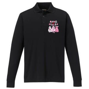 Mean Ghouls Funny Ghost Retro Scary Halloween Trick Or Treat Performance Long Sleeve Polo