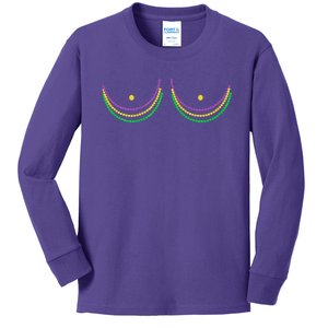 Mardi Gras Funny Beads Boobs Outline Gifts Kids Long Sleeve Shirt