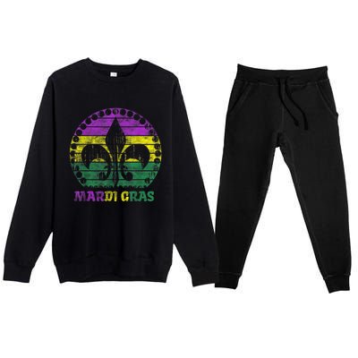 Mardi Gras Fleur De Lis Retro Sunset I Carnival Premium Crewneck Sweatsuit Set