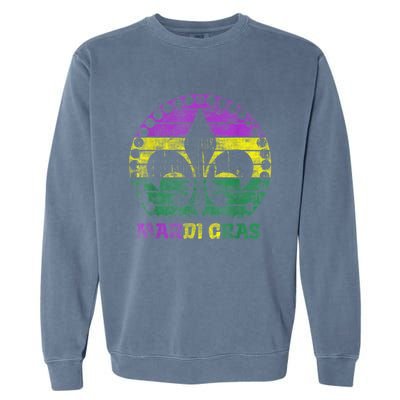 Mardi Gras Fleur De Lis Retro Sunset I Carnival Garment-Dyed Sweatshirt