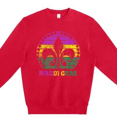 Mardi Gras Fleur De Lis Retro Sunset I Carnival Premium Crewneck Sweatshirt