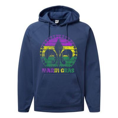 Mardi Gras Fleur De Lis Retro Sunset I Carnival Performance Fleece Hoodie