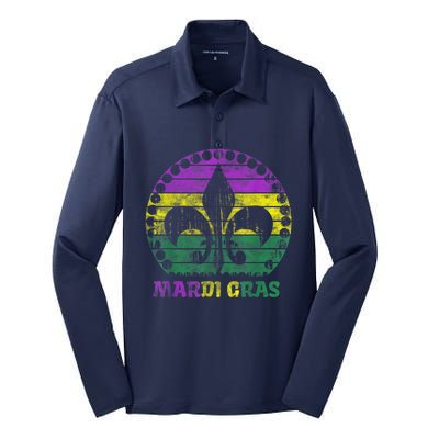 Mardi Gras Fleur De Lis Retro Sunset I Carnival Silk Touch Performance Long Sleeve Polo