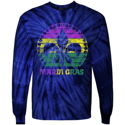 Mardi Gras Fleur De Lis Retro Sunset I Carnival Tie-Dye Long Sleeve Shirt