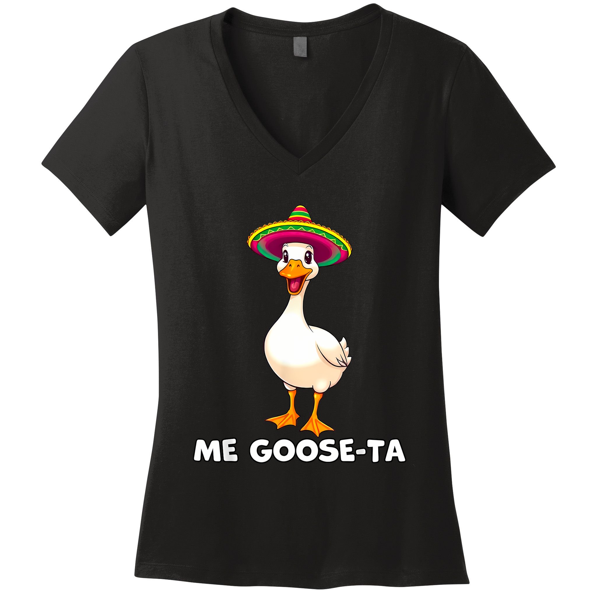 Me Gooseta Funny Goose Mexican Hat Me Gusta Spanish Puns Women's V-Neck T-Shirt