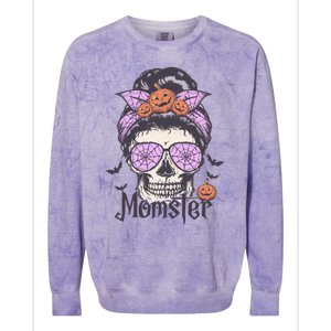 Momster Gift Funny Messy Bun Skeleton Spooky Halloween Cool Gift Colorblast Crewneck Sweatshirt