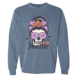 Momster Gift Funny Messy Bun Skeleton Spooky Halloween Cool Gift Garment-Dyed Sweatshirt