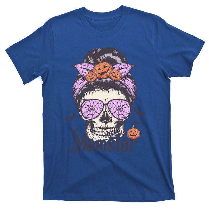 Momster Gift Funny Messy Bun Skeleton Spooky Halloween Cool Gift T-Shirt