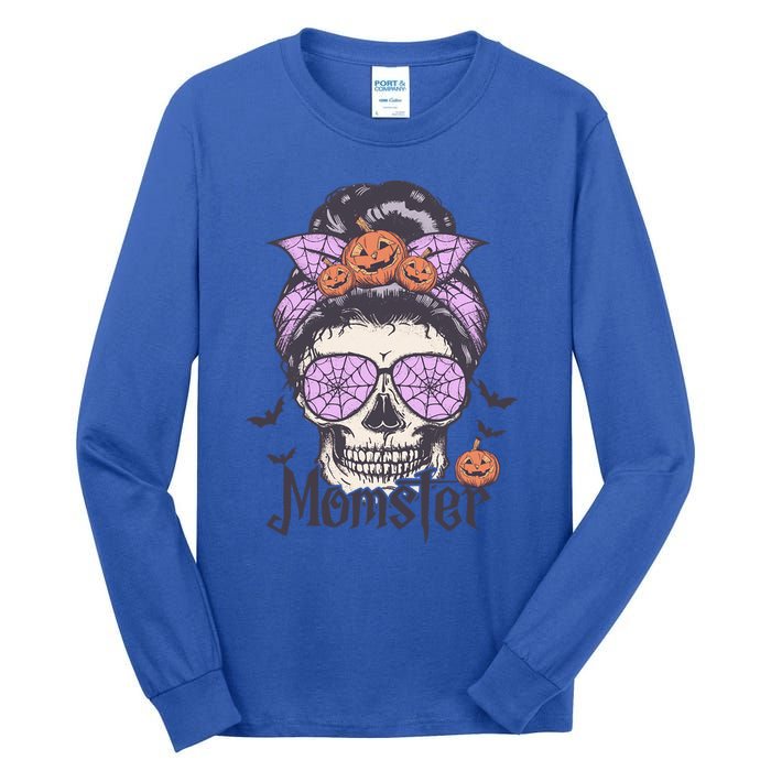 Momster Gift Funny Messy Bun Skeleton Spooky Halloween Cool Gift Tall Long Sleeve T-Shirt