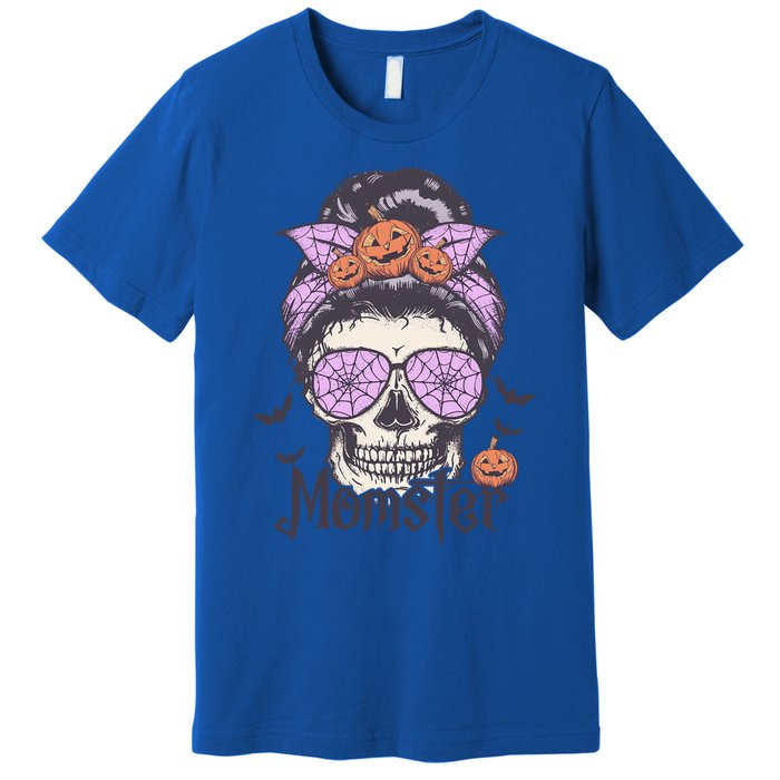 Momster Gift Funny Messy Bun Skeleton Spooky Halloween Cool Gift Premium T-Shirt