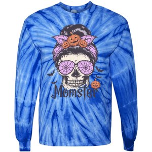 Momster Gift Funny Messy Bun Skeleton Spooky Halloween Cool Gift Tie-Dye Long Sleeve Shirt