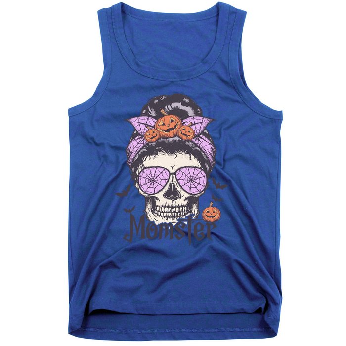 Momster Gift Funny Messy Bun Skeleton Spooky Halloween Cool Gift Tank Top