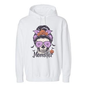 Momster Gift Funny Messy Bun Skeleton Spooky Halloween Cool Gift Garment-Dyed Fleece Hoodie