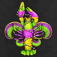 Mardi Gras Fleur De Lis Crawfish 7 Panel Mesh Trucker Snapback Hat