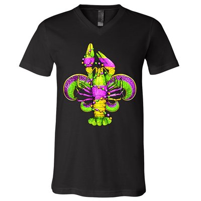 Mardi Gras Fleur De Lis Crawfish V-Neck T-Shirt