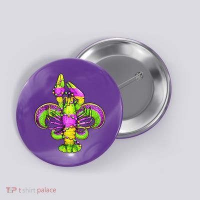 Mardi Gras Fleur De Lis Crawfish Button