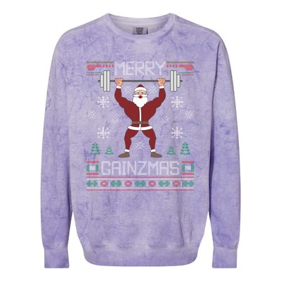 Merry Gainzmas Fit Santa Gym Workout Ugly Christmas Sweater Gift Colorblast Crewneck Sweatshirt