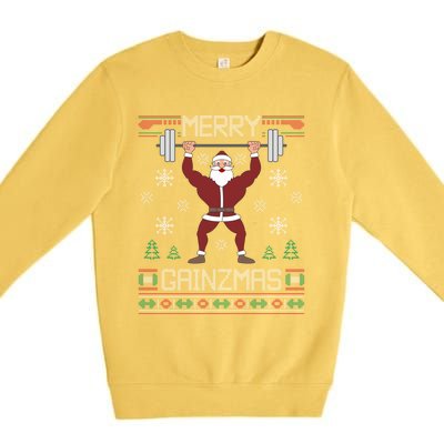 Merry Gainzmas Fit Santa Gym Workout Ugly Christmas Sweater Gift Premium Crewneck Sweatshirt