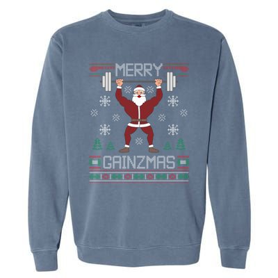 Merry Gainzmas Fit Santa Gym Workout Ugly Christmas Sweater Gift Garment-Dyed Sweatshirt