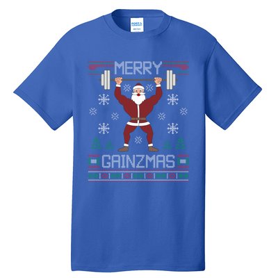 Merry Gainzmas Fit Santa Gym Workout Ugly Christmas Sweater Gift Tall T-Shirt