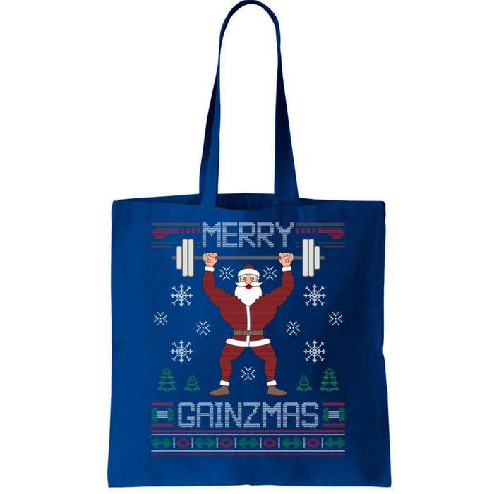 Merry Gainzmas Fit Santa Gym Workout Ugly Christmas Sweater Gift Tote Bag