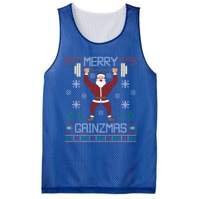 Merry Gainzmas Fit Santa Gym Workout Ugly Christmas Sweater Gift Mesh Reversible Basketball Jersey Tank