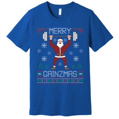 Merry Gainzmas Fit Santa Gym Workout Ugly Christmas Sweater Gift Premium T-Shirt