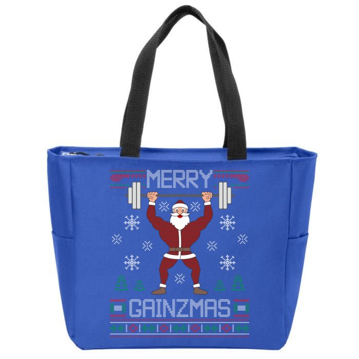 Merry Gainzmas Fit Santa Gym Workout Ugly Christmas Sweater Gift Zip Tote Bag