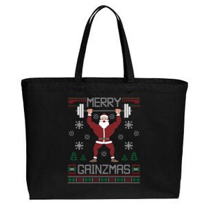 Merry Gainzmas Fit Santa Gym Workout Ugly Christmas Sweater Gift Cotton Canvas Jumbo Tote