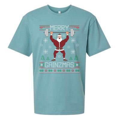 Merry Gainzmas Fit Santa Gym Workout Ugly Christmas Sweater Gift Sueded Cloud Jersey T-Shirt