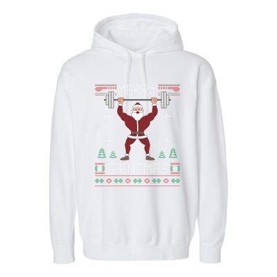 Merry Gainzmas Fit Santa Gym Workout Ugly Christmas Sweater Gift Garment-Dyed Fleece Hoodie