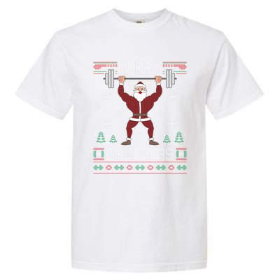 Merry Gainzmas Fit Santa Gym Workout Ugly Christmas Sweater Gift Garment-Dyed Heavyweight T-Shirt