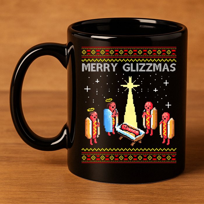 Merry Glizzmas Funny Christmas 11oz C Handle Ceramic Mug