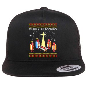 Merry Glizzmas Funny Christmas Flat Bill Trucker Hat