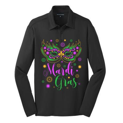 Mardi Gras Feathered Mask Gift Silk Touch Performance Long Sleeve Polo