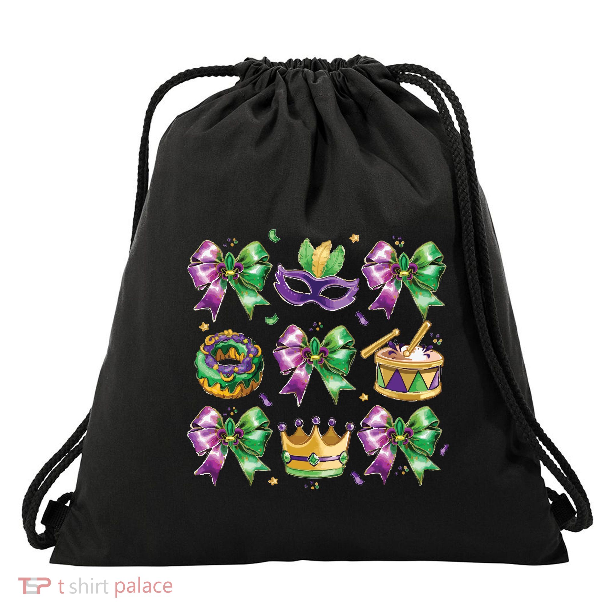 Mardi Gras Fleur De Lis Mardi Beads Louisiana Drawstring Bag