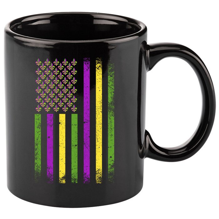 Mardi Gras Festive USA Flag 11oz C Handle Ceramic Mug